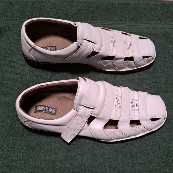 Stacy Adams White Leather Adjustable Dress Sandals - Picture 2 of 2